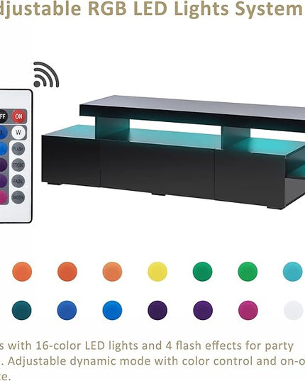 Merax Modern Style 16-Colored LED Lights TV Cabinet, UV High Gloss Surface Entertainment Center with DVD Shelf, Up to 70 inch Television, 73.2 inch Length, Black - LeafyLoom