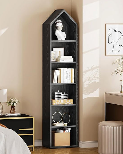 YITAHOME 73" Tall Narrow Bookshelf, Modern Open 5 Tier Bookcase, Wooden Shelf Stand for Small Spaces, Display Shelving Storage Rack for Bedroom, Living Room, Home Office, Black - LeafyLoom