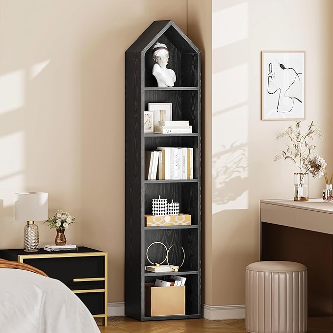 YITAHOME 73" Tall Narrow Bookshelf, Modern Open 5 Tier Bookcase, Wooden Shelf Stand for Small Spaces, Display Shelving Storage Rack for Bedroom, Living Room, Home Office, Black - LeafyLoom