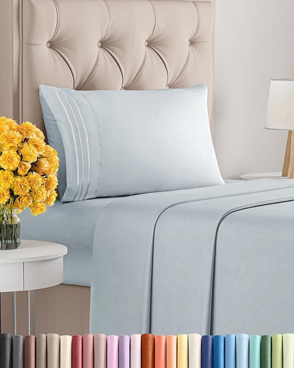 Twin XL Size 3 Piece Sheet Set - Comfy Breathable & Cooling Sheets - Hotel Luxury Bed Sheets for Women & Men - Deep Pockets, Easy-Fit, Soft & Wrinkle Free Sheets - Sky Blue Oeko-Tex Bed Sheet Set - LeafyLoom