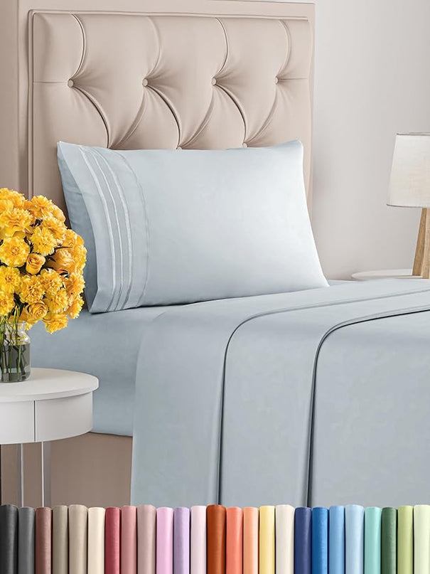 Twin XL Size 3 Piece Sheet Set - Comfy Breathable & Cooling Sheets - Hotel Luxury Bed Sheets for Women & Men - Deep Pockets, Easy-Fit, Soft & Wrinkle Free Sheets - Sky Blue Oeko-Tex Bed Sheet Set - LeafyLoom