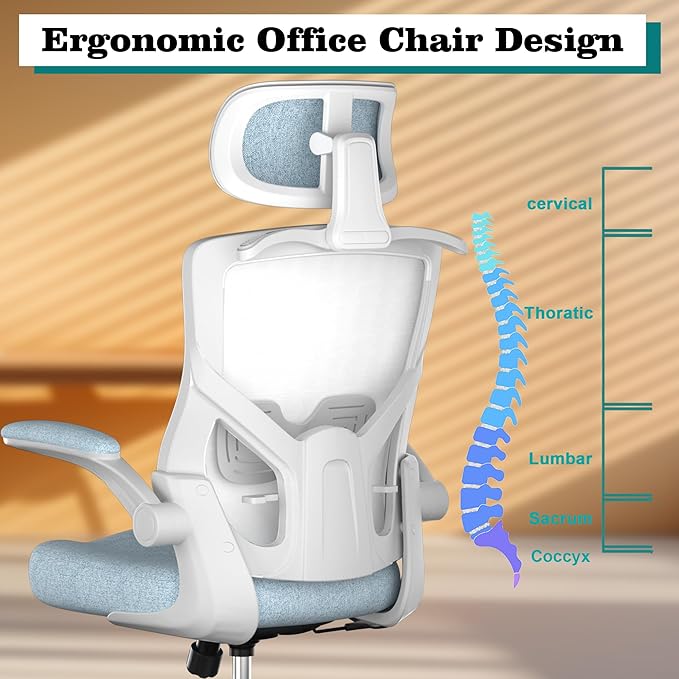 Ergonomic Office Chair, High Back Mesh Desk Chair with Thick Molded Foam Cushion, Coat Hanger, Adjustable Headrest, Lumbar Support, Tilt & Lock Function-Task Chair (Carolina Blue) - LeafyLoom