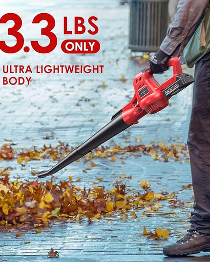 Cordless Leaf Blower, 20V Lightweight Electric Blower with Battery and Charger, Portable Handheld Power Leaf Blower with 2-Speed Control for Lawn Care - LeafyLoom