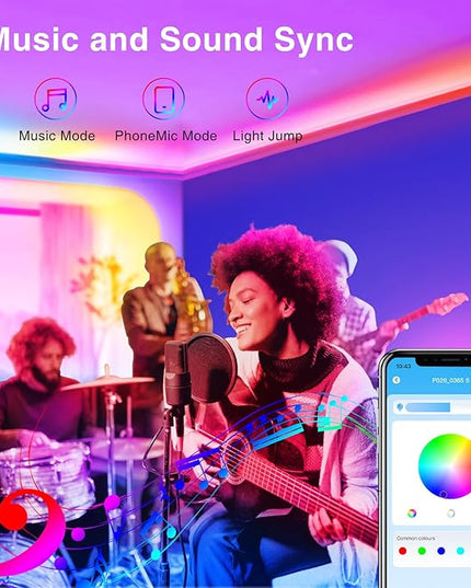 200ft Bluetooth Long LED Strip Lights, Music Sync Tape Lighting, RGB Color Changing LED Lights for Bedroom with Remote,Smart Phone APP Control, Ceiling Living Room Decor (APP+Remote+Mic/2 Roll) TJOY