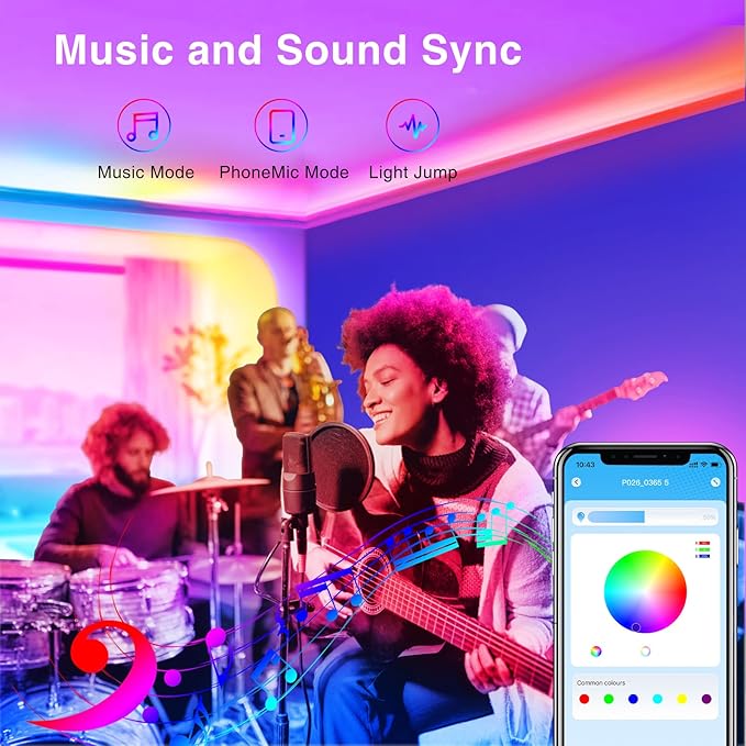 200ft Bluetooth Long LED Strip Lights, Music Sync Tape Lighting, RGB Color Changing LED Lights for Bedroom with Remote,Smart Phone APP Control, Ceiling Living Room Decor (APP+Remote+Mic/2 Roll) TJOY
