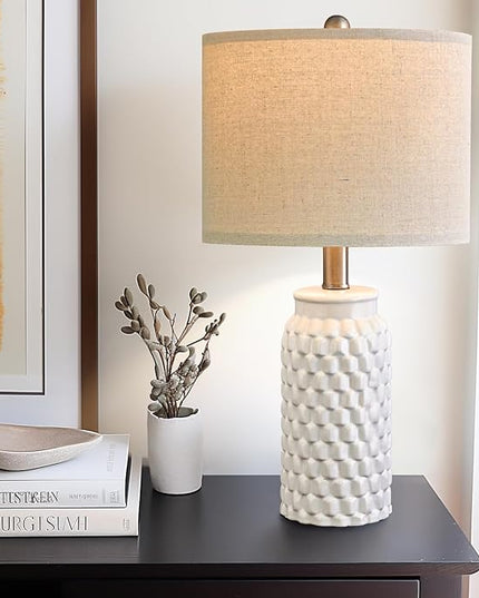 20.5" Modern Ceramic White Bedside Lamp Single Table Lamp for Bedroom Decor Farmhouse Table Lamp for Living Room Office Dorm - LeafyLoom