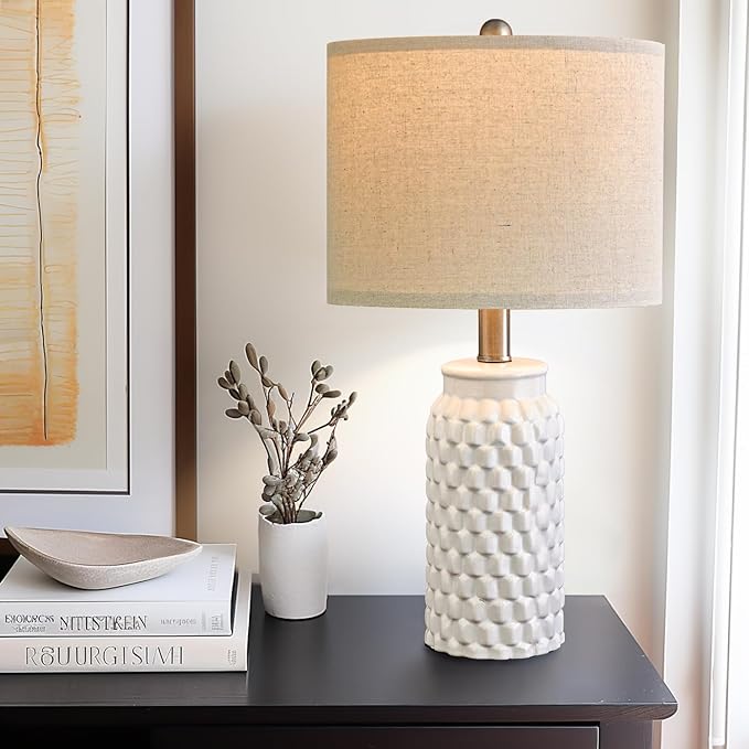 20.5" Modern Ceramic White Bedside Lamp Single Table Lamp for Bedroom Decor Farmhouse Table Lamp for Living Room Office Dorm - LeafyLoom