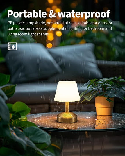 KDG Modern Cordless Small Table Lamps, Portable LED Dimmable Desk Lamp, 5000mAh Rechargeable Battery Operated Lighting for Restaurant, Bedroom, Bedside, Bar, Outdoor, Camping, Night Light(Gold) - LeafyLoom
