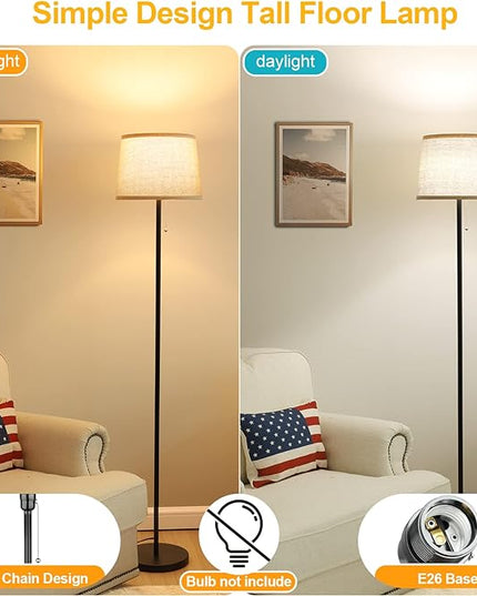 Floor Lamp for Living Room, Modern Standing Lamps with Linen Shade, Simple Design Pole Lamps Tall Floor Lamp for Bedroom, Bulb not Included - LeafyLoom
