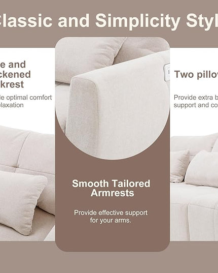 113.3" L-Shaped Sectional 3-Seat Sofa, Convertiblet Chenille Upholstered Couch with Movable Ottoman and two USB Ports for Apartment, Living Room, Bedroom, 113.3 Inch, Beige - LeafyLoom