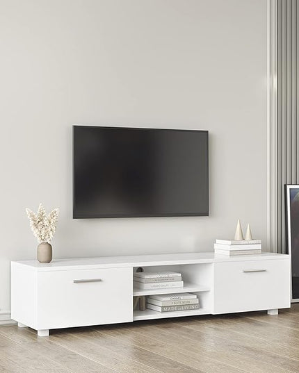 63" TV Stand with Open Shelves, Television Stands for TVs Up to 70", Media Console Entertainment Center Television Table with 2 Storage Cabinet for Living Room, Bedroom, White - LeafyLoom