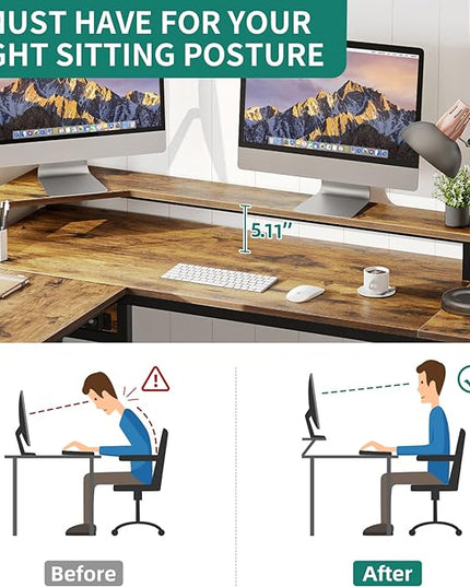 YITAHOME L Shaped Desk with Lift Top, 65" Adjustable Standing Desk with File Drawer, Corner Computer Desk with Storage Shelves,Home Office Desk, Rustic Brown - LeafyLoom