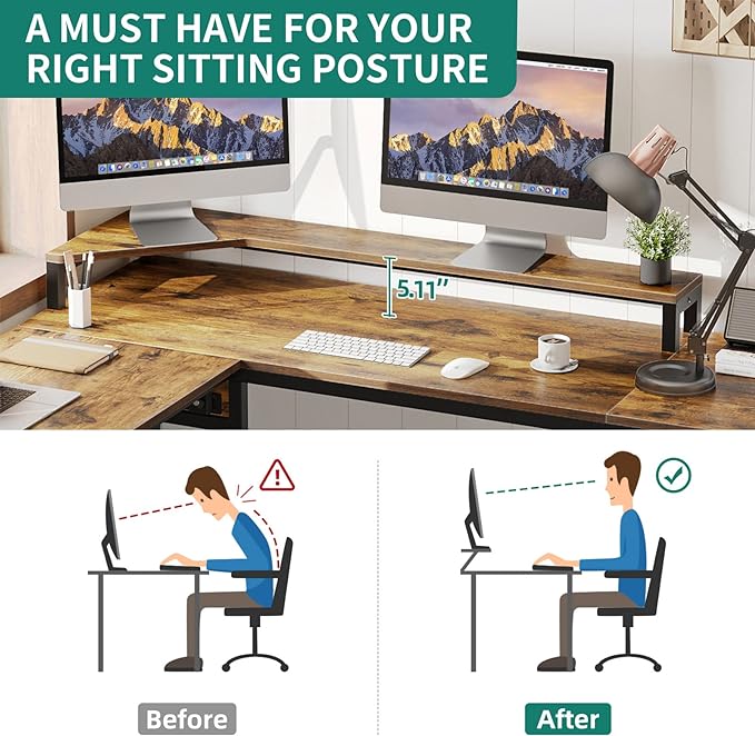 YITAHOME L Shaped Desk with Lift Top, 65" Adjustable Standing Desk with File Drawer, Corner Computer Desk with Storage Shelves,Home Office Desk, Rustic Brown - LeafyLoom
