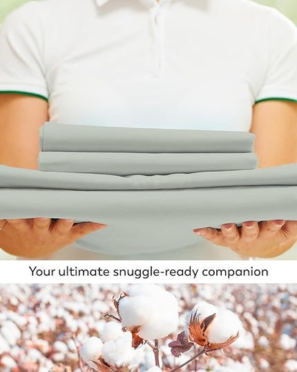 Purity Home Organic 100% Cotton Percale Sheets Queen Light Green, 16" Deep Pocket Queen Sheets Set, Sheets for Queen Size Bed, Cooling Sheets, Crisp & Breathable, Queen Sheet Set Light Green - LeafyLoom