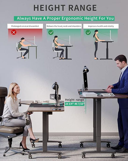 Standing Desk, L Shaped Adjustable Standing Desk, 63'' Corner Height Adjustable desk with Cup Holder, Headphone Hook, Cable Manager, and Mouse pad, Brown Panel - LeafyLoom