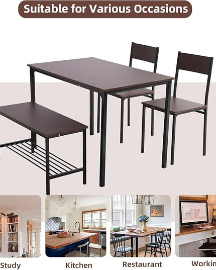 Dining Table Set for 4 Person - Wooden Kitchen Table Chairs Set Modern Dining Table with 2 Chairs and Bench with Storage, PVC Wood Grain Waterproof for Apartments, Restaurants - LeafyLoom