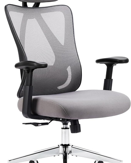 Sweetcrispy Ergonomic Office Desk Computer Chair, High Back Comfy Swivel Home Gaming Mesh Chairs with Wheels, Adjustable Lumbar Support, Headrest, Liftable 2D Arms,135° Tilt for Bedroom, Study, Grey - LeafyLoom