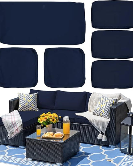 ClawsCover 6Pack Outdoor Seat and Back Cushions Replacement Covers Fit for 3 Pieces 3-Seater Wicker Rattan Patio Furniture Conversation Set Sectional Couch Chair,Navy-Include Cover Only - LeafyLoom