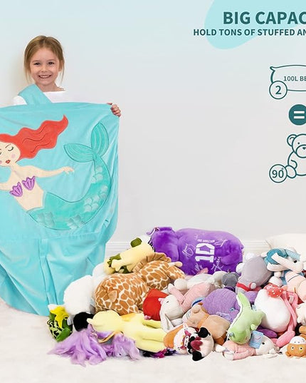 Aubliss Unicorn Stuffed Animal Storage Bean Bag Chair for Kids, Velvet Extra Soft Beanbag Chairs Cover, X-Large Stuffable Zipper Bean Bag for Organizing Plush Toys Girls Bedroom Decor,Cyan - LeafyLoom