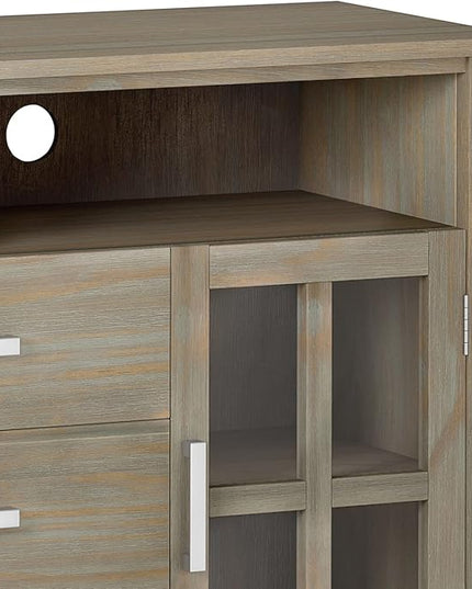 SIMPLIHOME Kitchener SOLID WOOD 53 Inch Wide Contemporary TV Media Stand in Distressed Grey for TVs up to 60 Inches, For the Living Room and Entertainment Center - LeafyLoom