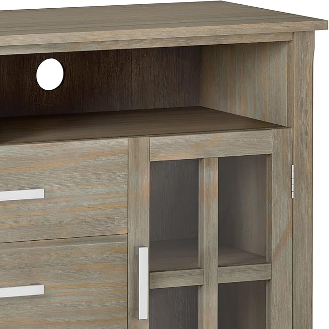 SIMPLIHOME Kitchener SOLID WOOD 53 Inch Wide Contemporary TV Media Stand in Distressed Grey for TVs up to 60 Inches, For the Living Room and Entertainment Center - LeafyLoom