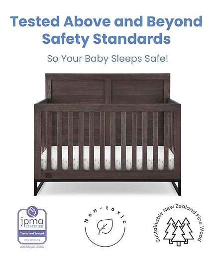 Simmons Kids Foundry 6-in-1 Convertible Baby Crib, Rustic Grey with Matte Black - LeafyLoom