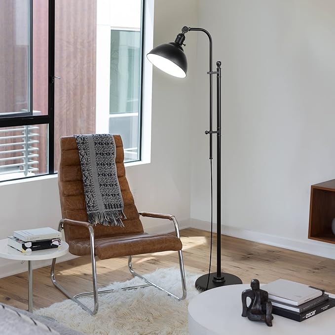 Industrial Floor Lamp, 3 Color Temperature Rustic Floor Lamps in Aged Bronze, Adjustable Height&Head Standing Reading Lamp Farmhouse Lamp - LeafyLoom