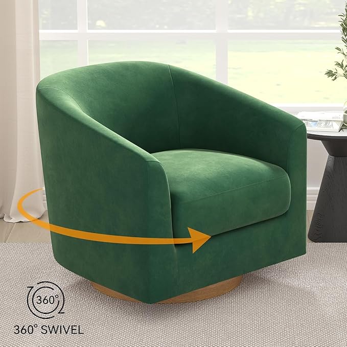 Sunny Heart Swivel Accent Chair, Velvet Swivel Barrel Chair, Swivel Club Chair with Wood Base, Modern Upholstered Armchair, Cozy Chairs for Living Room, Bedroom, Reading - LeafyLoom