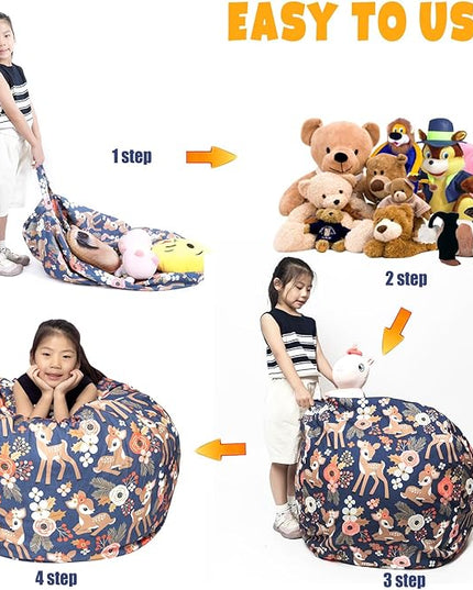 Stuffed Animal Storage Bean Bag Chair Cover, Hold Kids Plush Toys Blankets Towels Beanbag (Cover Only), Canvas Floor Circle Stuff Sit Seat Sofa with YKK Zipper, Extra Large 38", Fawn - LeafyLoom