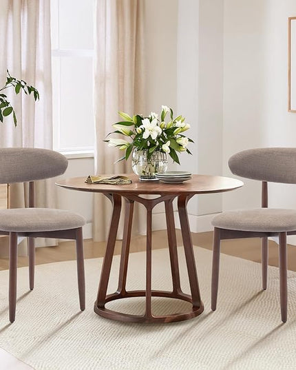 COLAMY Wooden Dining Chairs Set of 2, Modern Fabric Upholstered Kitchen Side Chairs, Farmhouse Dining Room Chair with Foot Pegs, Camel - LeafyLoom