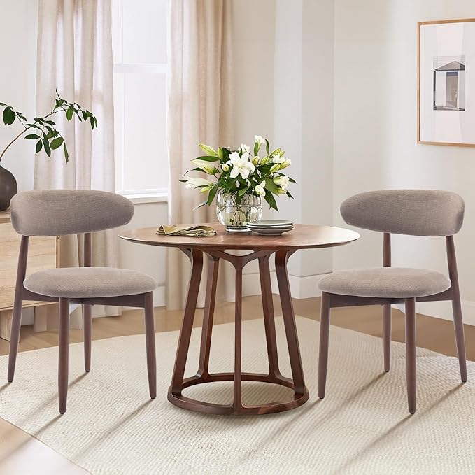 COLAMY Wooden Dining Chairs Set of 2, Modern Fabric Upholstered Kitchen Side Chairs, Farmhouse Dining Room Chair with Foot Pegs, Camel - LeafyLoom