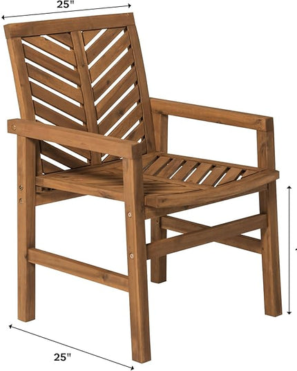 Walker Edison 2 Piece Outdoor Patio Chevron Wood Chair Set All Weather Backyard Conversation Garden Poolside Balcony, Set of 2, Brown - LeafyLoom