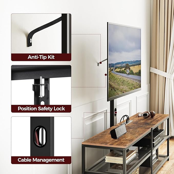 TV Stand with Mount and 4 Power Outlets 59", Entertainment Center Media Console, Swivel TV Stand Mount up to 75 inch TVs, Height Adjustable, Metal Frame for Living Room, Bedroom TVHR35E01V - LeafyLoom