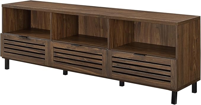 Walker Edison Modern Slatted Wood TV Stand for TV's up to 80" Universal TV Stand for Flat Screen Living Room Storage Cabinets and Shelves Entertainment Center, 70 Inch, Dark Walnut - LeafyLoom