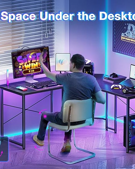 Casaottima 47 inch L Shaped Gaming Desk with Monitor Stand, Corner Desk Gaming Table for Home Office, Computer Desk Sturdy Writing Workstation for Small Space, Black - LeafyLoom