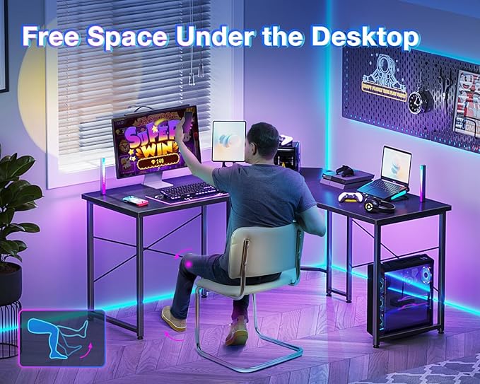 Casaottima 47 inch L Shaped Gaming Desk with Monitor Stand, Corner Desk Gaming Table for Home Office, Computer Desk Sturdy Writing Workstation for Small Space, Black - LeafyLoom