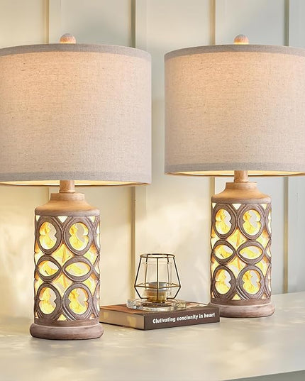 OYEARS Table Lamp Set of 2 for Living Room Bedroom 20.25'' Country Retro Lamp Vintage Nightlight Lamp for Farmhouse Home Office - LeafyLoom