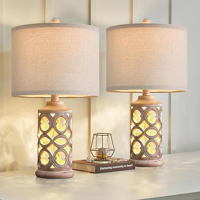 OYEARS Table Lamp Set of 2 for Living Room Bedroom 20.25'' Country Retro Lamp Vintage Nightlight Lamp for Farmhouse Home Office - LeafyLoom