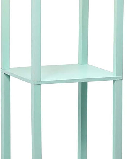 Simple Designs LF1014-AQU-LB Three Shelf Etagere Organizer Storage Floor Lamp with White Linen Shade for Living Room, Bedroom, Office, Hallway, Aqua, with Feit LED Bulb Included - LeafyLoom