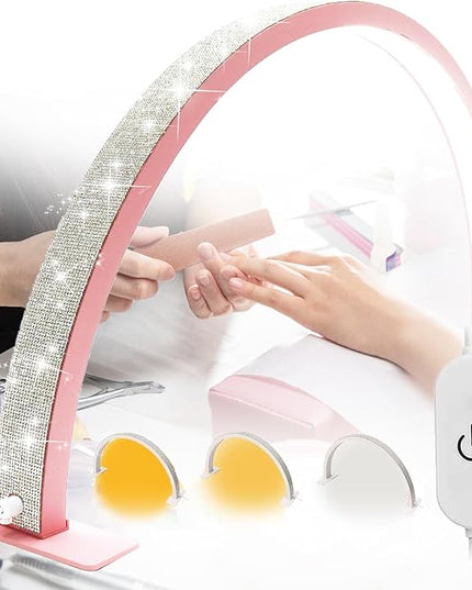 WYCFBDHalf Moon Nail Desk Lamp, Half Moon Light for Nail Desk,Arch Light for Nail Techs,Nails lamp Sparkle,Bright Light,Without Shadows,Large Work Space,Pink,22IN - LeafyLoom
