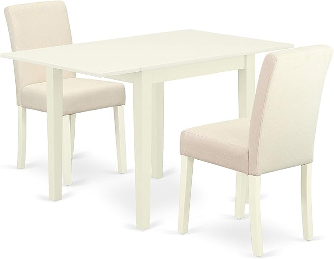 East West Furniture 1NDAB3-LWH-02 3 Piece Kitchen Set Contains a Rectangle Room Table with Dropleaf and 2 Light Beige Linen Fabric Parson Dining Chairs, 30x48 Inch - LeafyLoom