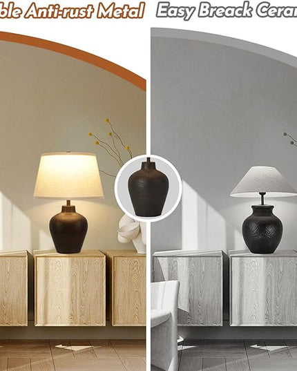 Farmhouse Rustic Table Lamps Set of 2 for Bedroom Living Room End Table Dark Brown Terracotta Nightstand Lamps Bedside Lamps Home Decor 21” Tall, Bulbs Included - LeafyLoom