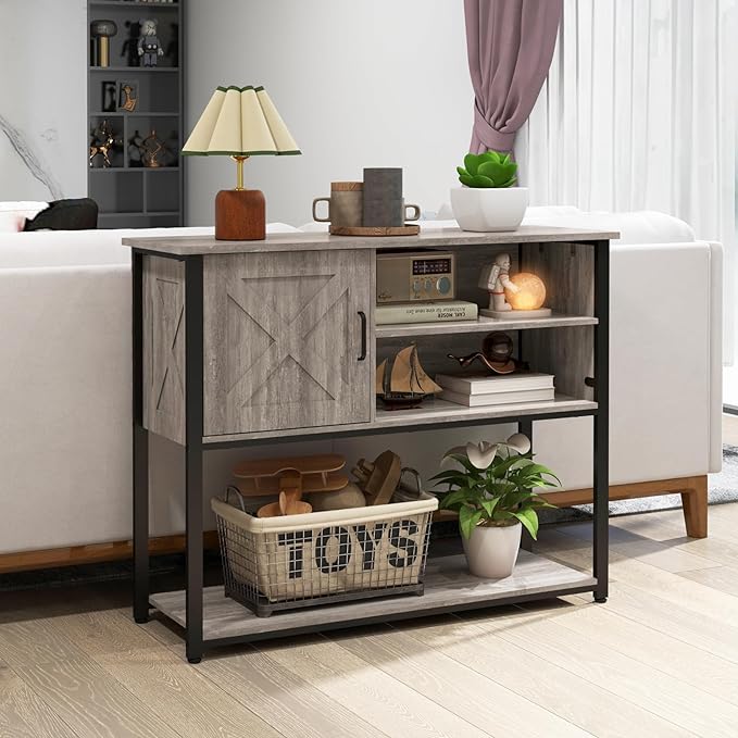 41" Console Table with Storage Cabinet, Sofa Table with Storage Shelves, Coffee Bar Table, Sofa Entryway Tables for Entry Way, Behind Couch Table for Living Room Hallway, Gery - LeafyLoom