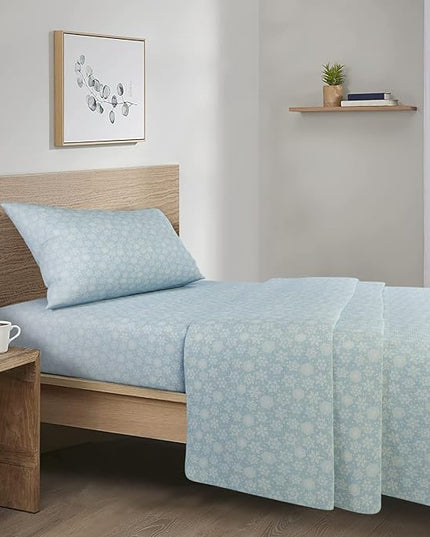 Comfort Spaces Cotton Flannel Breathable Warm Deep Pocket Sheets With Pillow Case Bedding, Twin, Snowflakes Blue, 3 Piece - LeafyLoom