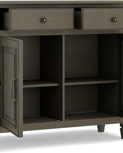 SIMPLIHOME Connaught SOLID WOOD 40 inch Wide Traditional Entryway Storage Cabinet in Farmhouse Grey for the Living Room, Entryway and Family Room - LeafyLoom