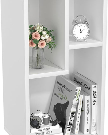 VECELO 3-Cube Open Bookcase, Small Bookshelf with Height Difference Shelves for Most Books, Horizontal Available, 2-Tier Storage Organizer for Home Office, Living Room, Pearl White - LeafyLoom