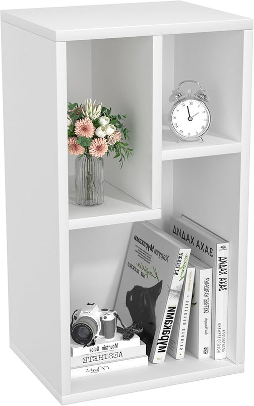VECELO 3-Cube Open Bookcase, Small Bookshelf with Height Difference Shelves for Most Books, Horizontal Available, 2-Tier Storage Organizer for Home Office, Living Room, Pearl White - LeafyLoom
