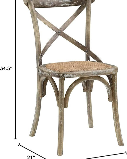 Modway Gear Rustic Modern Farmhouse Elm Wood Rattan Four Dining Chairs in Gray - LeafyLoom