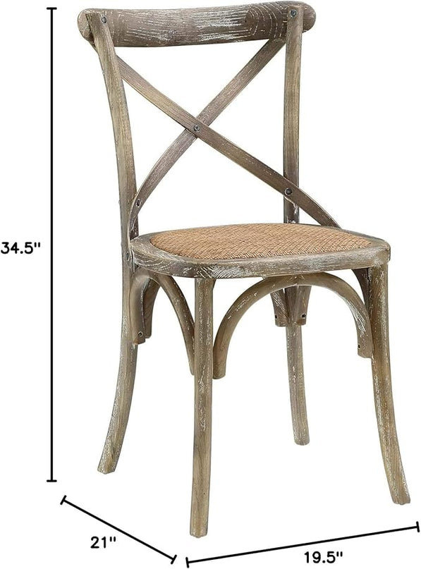 Modway Gear Rustic Modern Farmhouse Elm Wood Rattan Four Dining Chairs in Gray - LeafyLoom