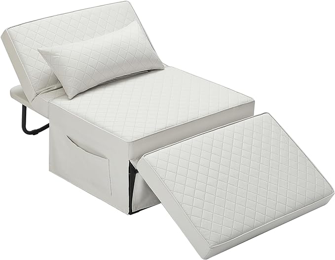 Sofa Bed, 4 in 1 Multi-Function Folding Ottoman Breathable Linen Couch Bed with Adjustable Backrest Modern Convertible Chair for Living Room Apartment Office,Squared-Linen White - LeafyLoom